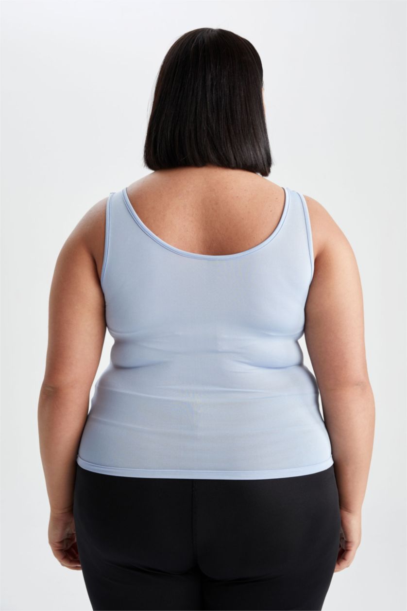 WOMAN Blue Defacto Fit DF Plus Slim Fit Crew Neck Sports Tank Top