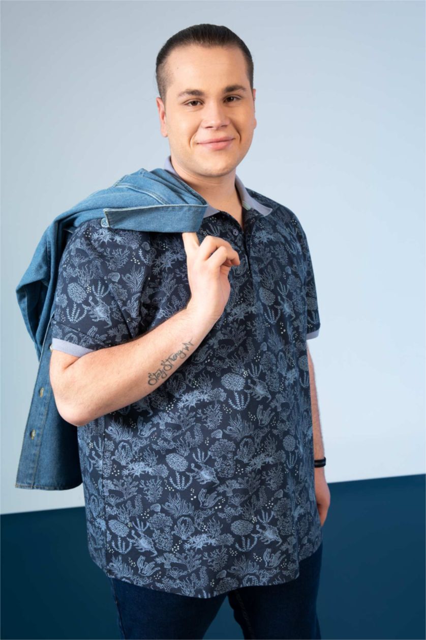 MAN NAVY Plus Size Regular Fit Polo Neck Combed Cotton T-Shirt