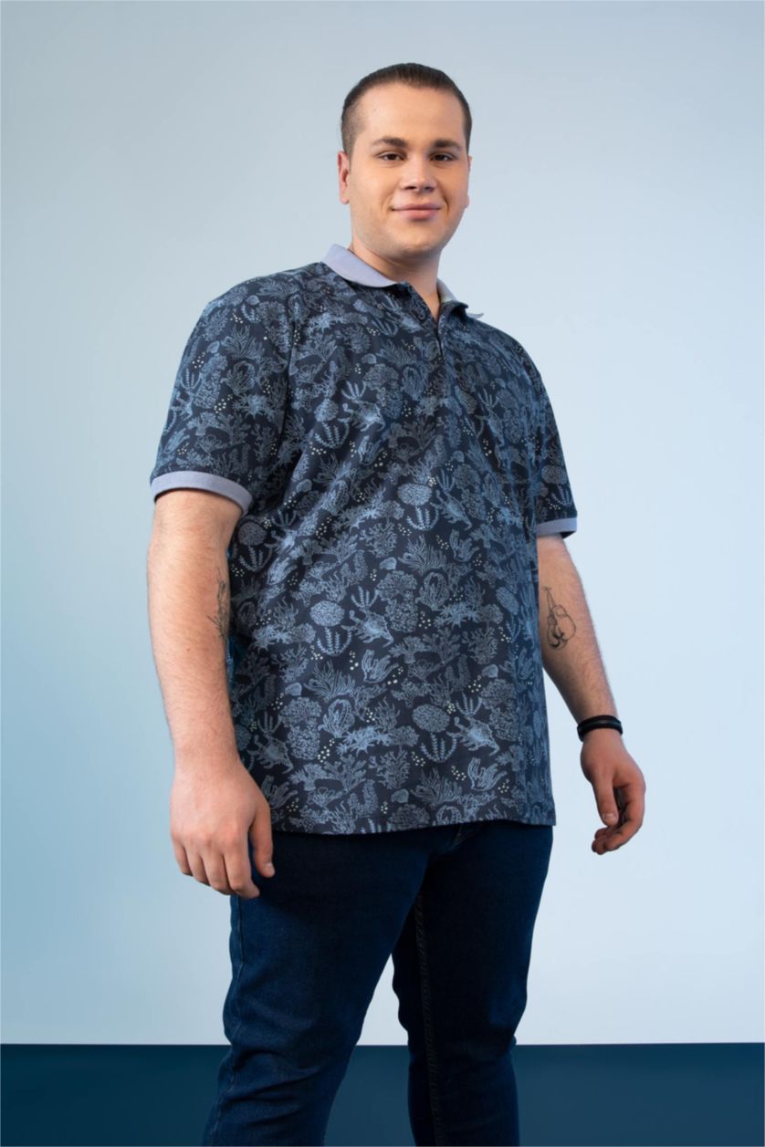 MAN NAVY Plus Size Regular Fit Polo Neck Combed Cotton T-Shirt