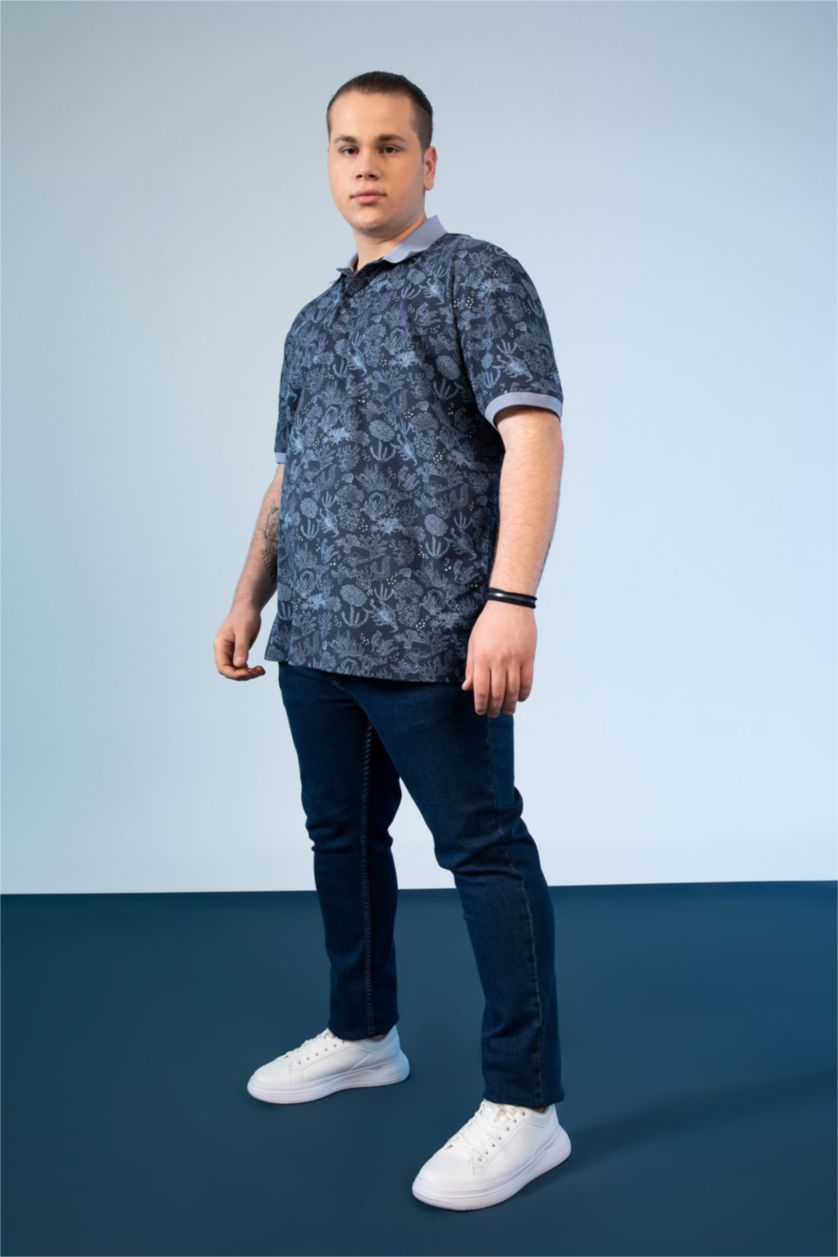 MAN NAVY Plus Size Regular Fit Polo Neck Combed Cotton T-Shirt