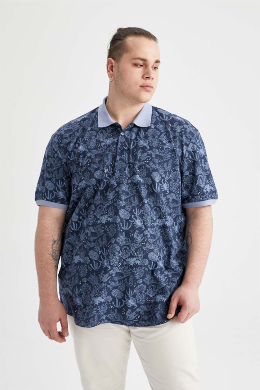 MAN NAVY Plus Size Regular Fit Polo Neck Combed Cotton T-Shirt