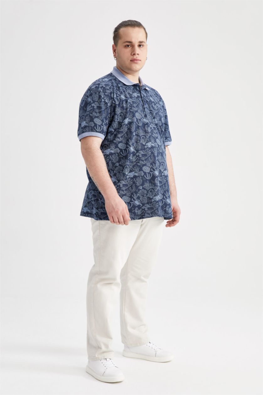 MAN NAVY Plus Size Regular Fit Polo Neck Combed Cotton T-Shirt