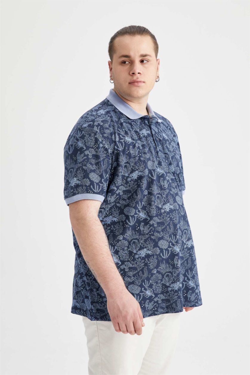 MAN NAVY Plus Size Regular Fit Polo Neck Combed Cotton T-Shirt