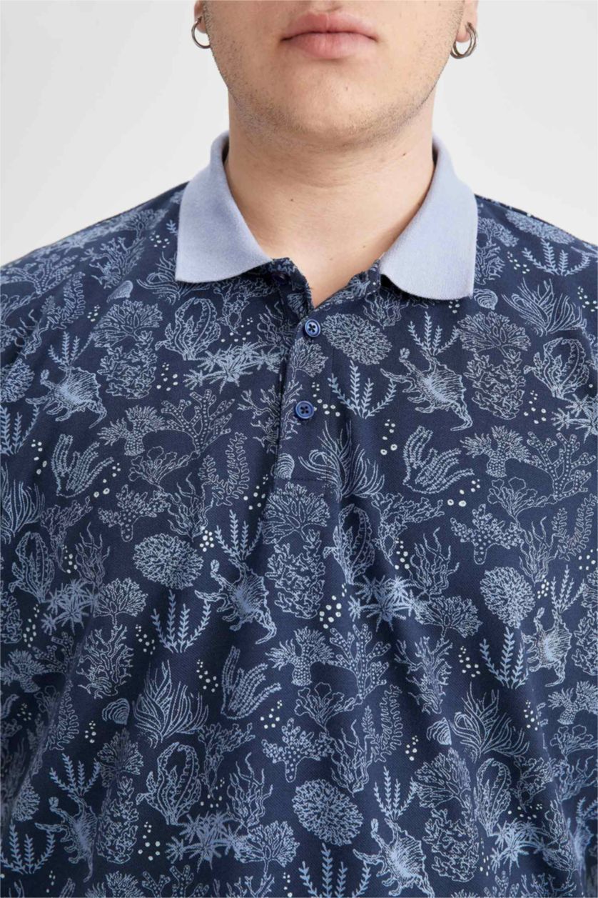 MAN NAVY Plus Size Regular Fit Polo Neck Combed Cotton T-Shirt