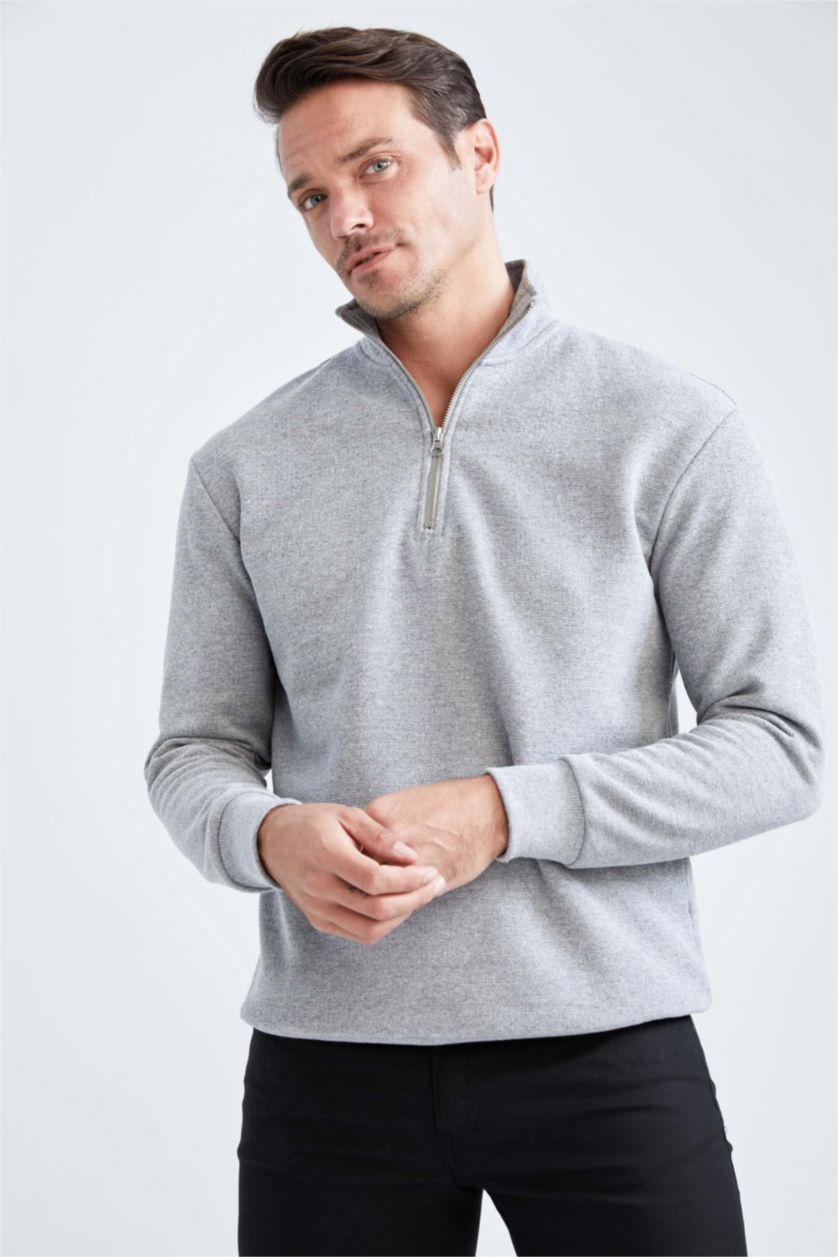 Erkek Gri Melanj Comfort Fıt Sweatshirt