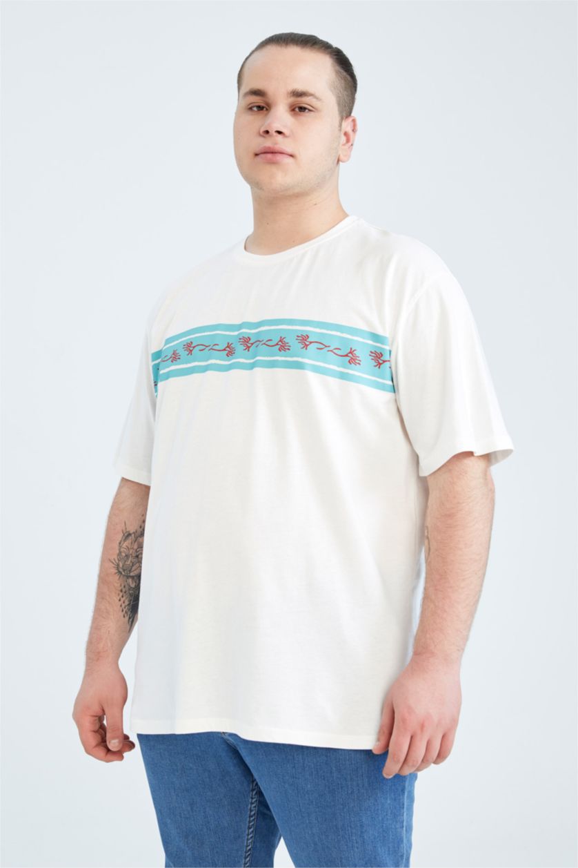 MAN White Plussize Fit Pique Short Sleeve T-Shirt