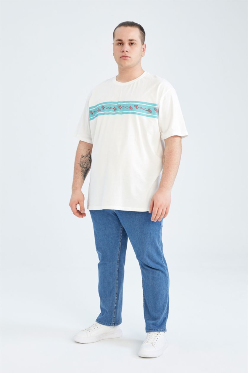 MAN White Plussize Fit Pique Short Sleeve T-Shirt