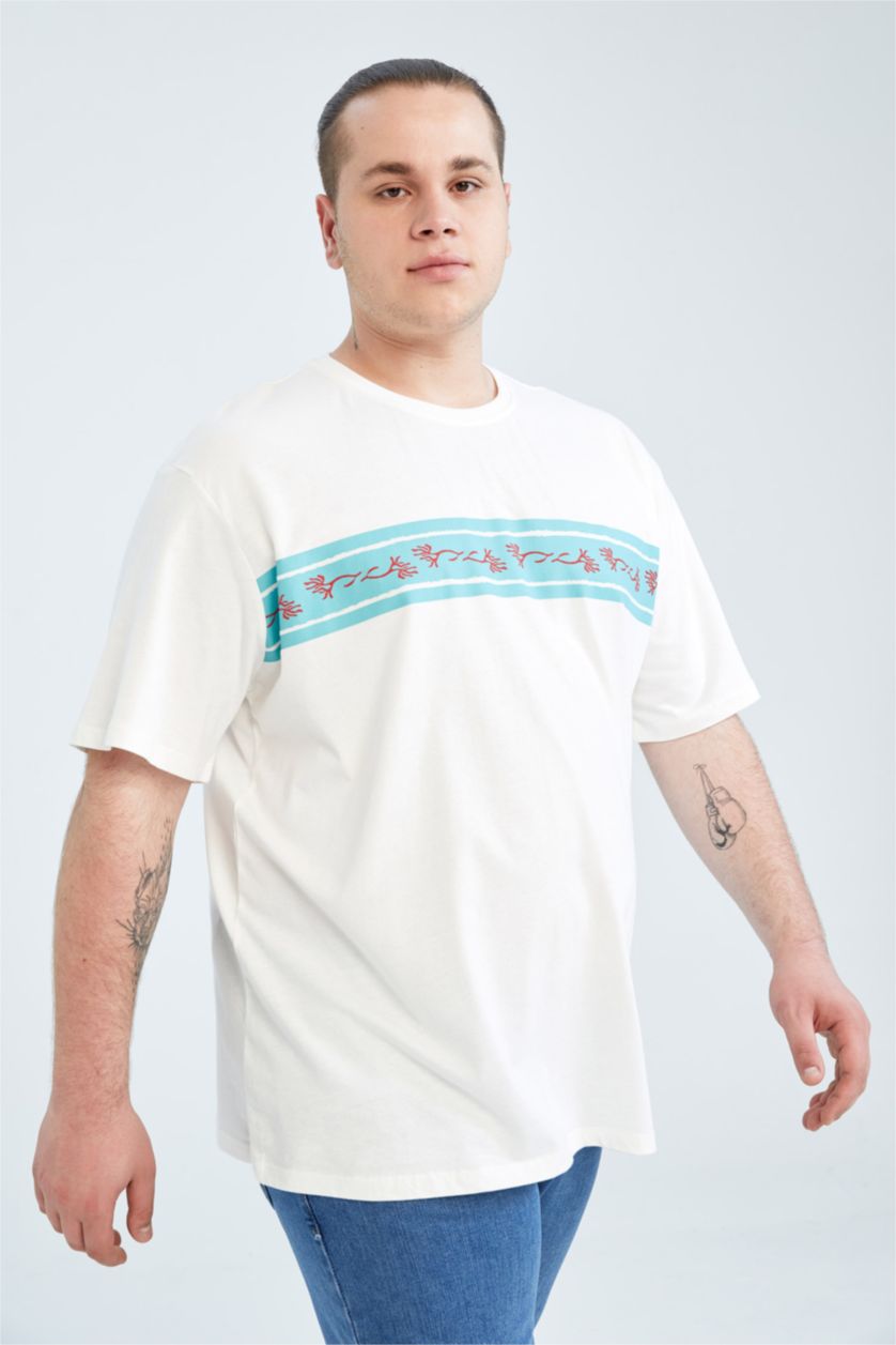 MAN White Plussize Fit Pique Short Sleeve T-Shirt