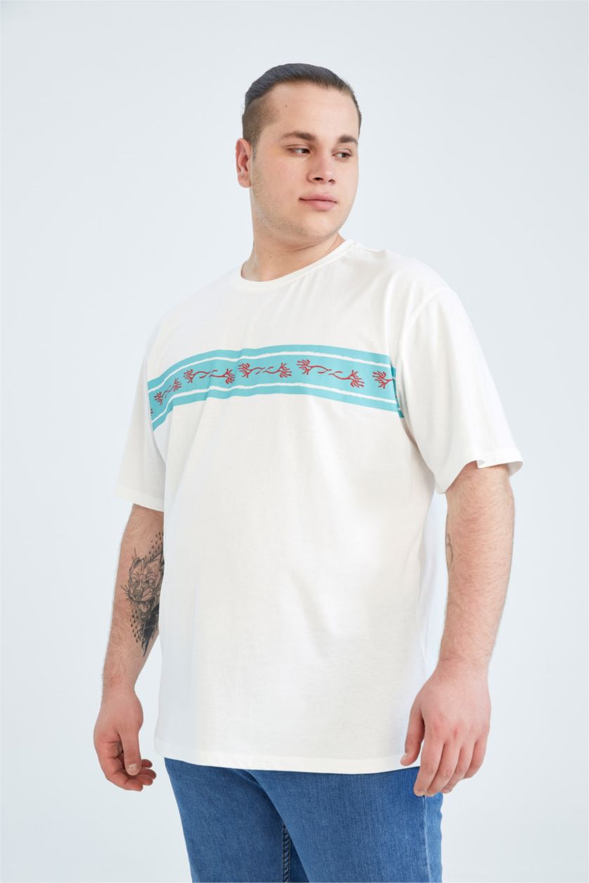 MAN White Plussize Fit Pique Short Sleeve T-Shirt