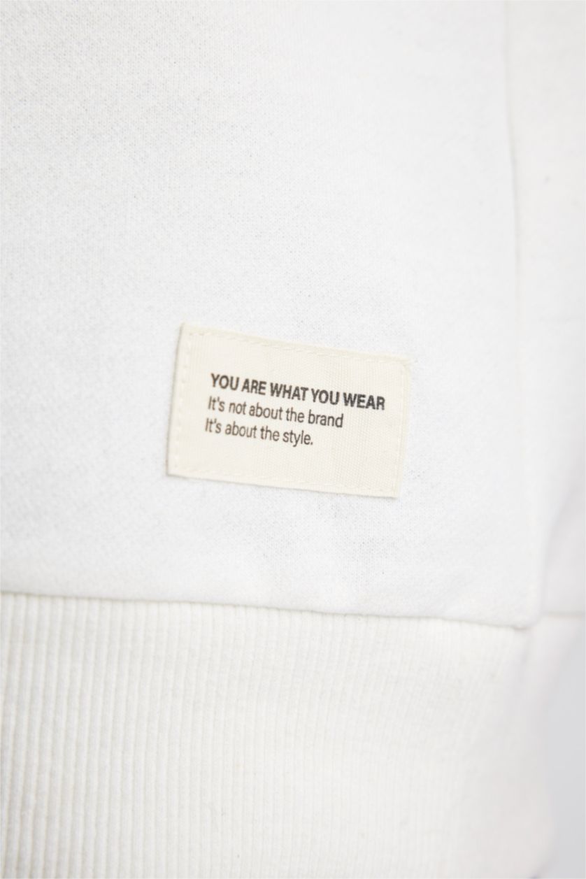 رجالي اوف وايت سويت شيرت قصة مريحة برقبة عالية بسوسته