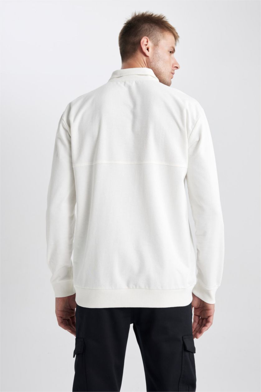 رجالي اوف وايت سويت شيرت قصة مريحة برقبة عالية بسوسته