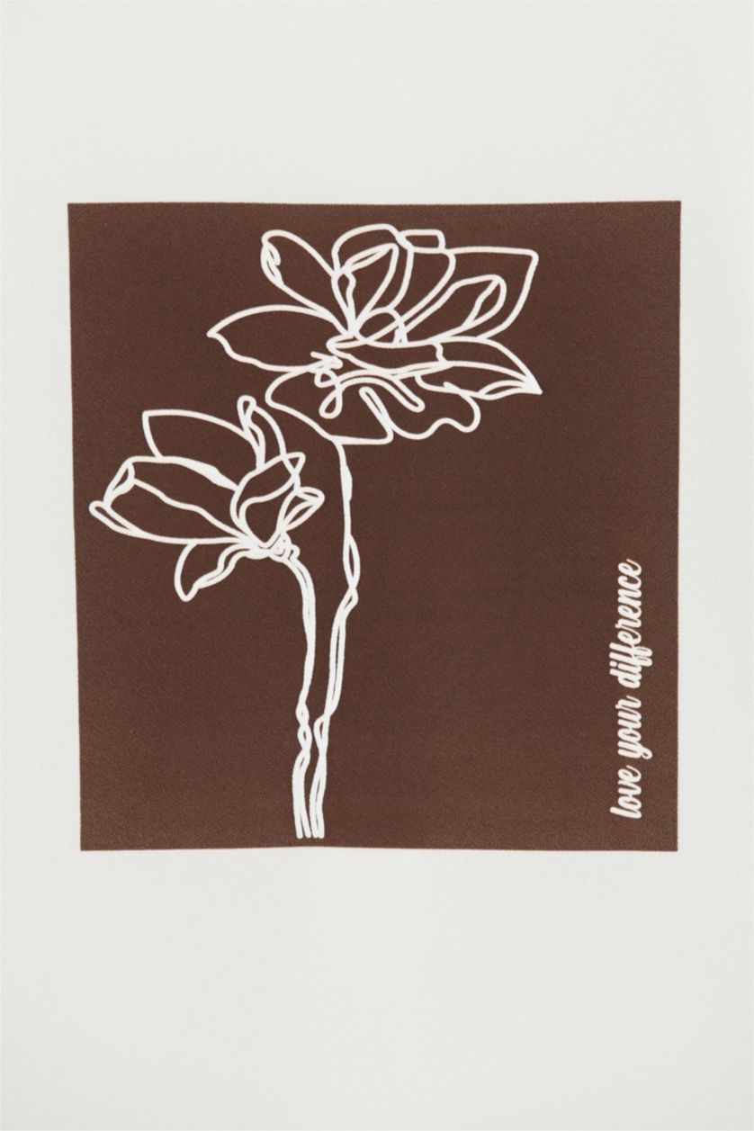 FEMME Marron Sweatshirt tunique Tissu Sweat Fin Coupe Régulière Floral Col arrondi