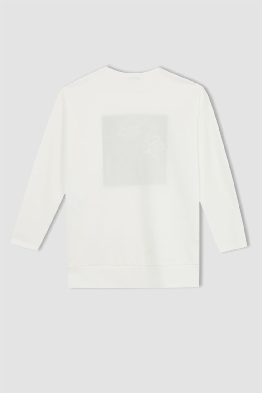 FEMME Marron Sweatshirt tunique Tissu Sweat Fin Coupe Régulière Floral Col arrondi