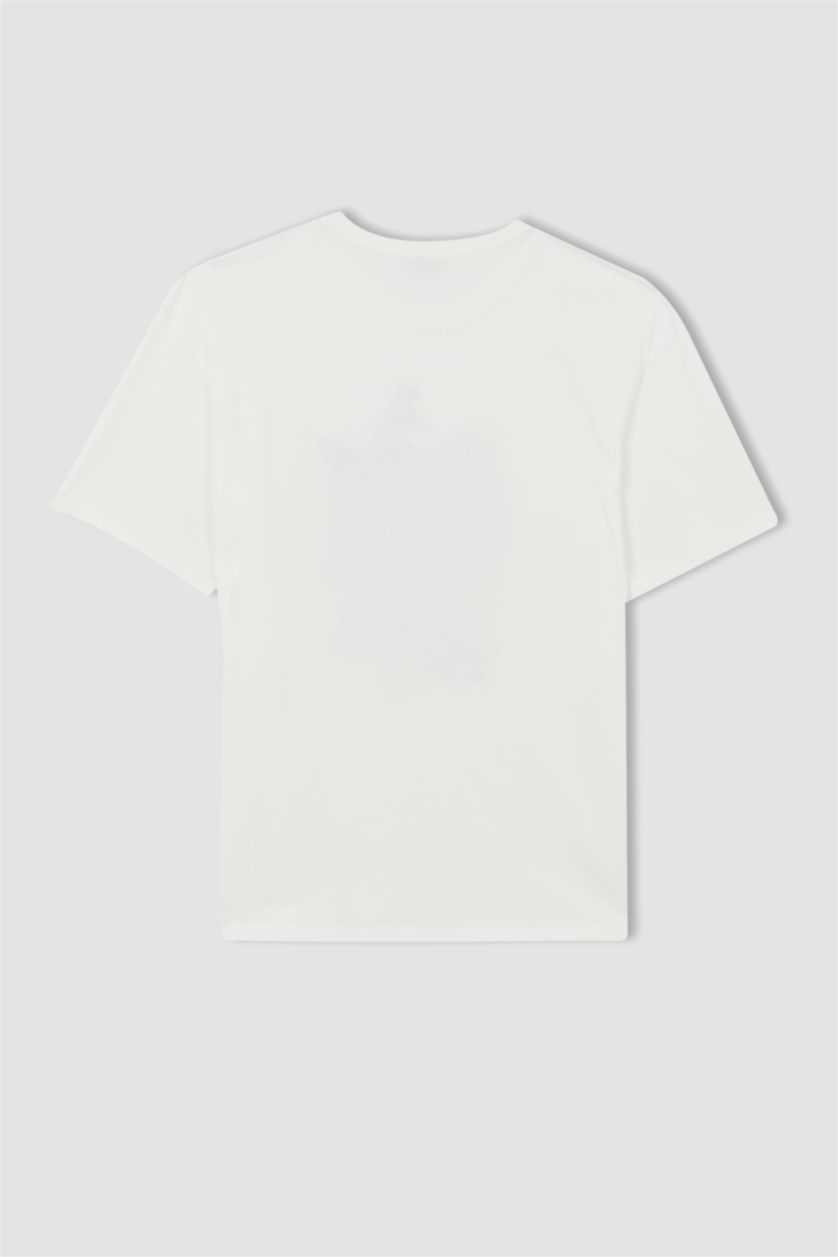 رجالي اوف وايت تي شيرت قطن بقصة مريحة وأكمام قصيرة