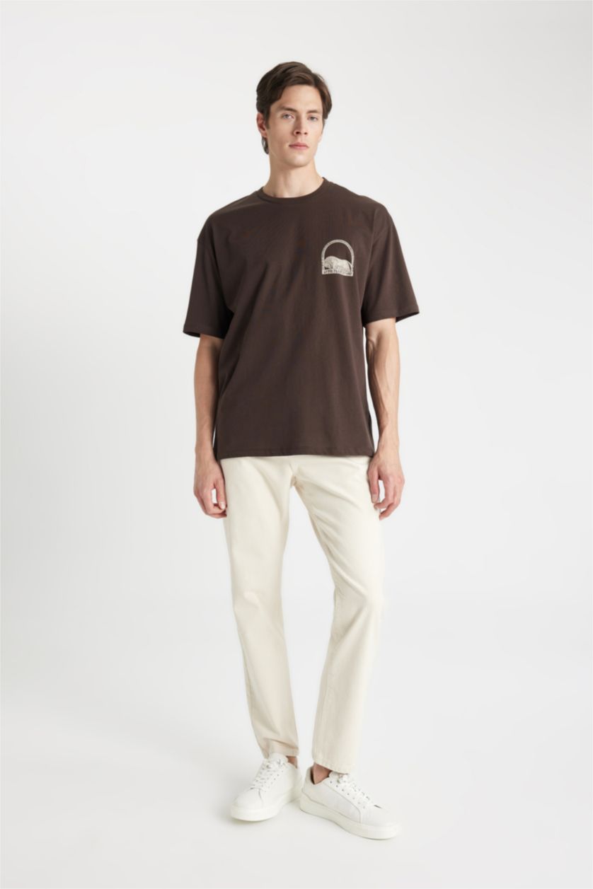 MAN Brown Oversize Crew Neck Back Printed Short Sleeve T-Shirt