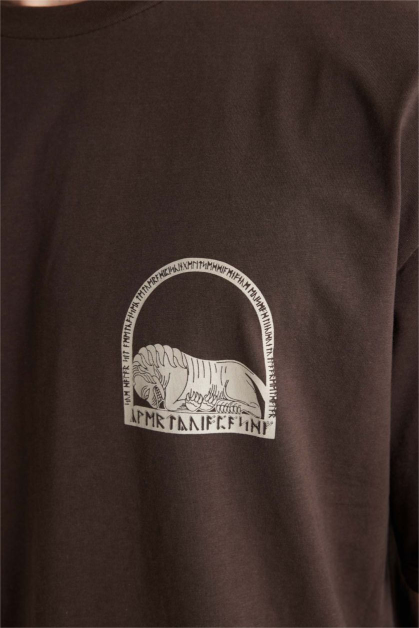 MAN Brown Oversize Crew Neck Back Printed Short Sleeve T-Shirt