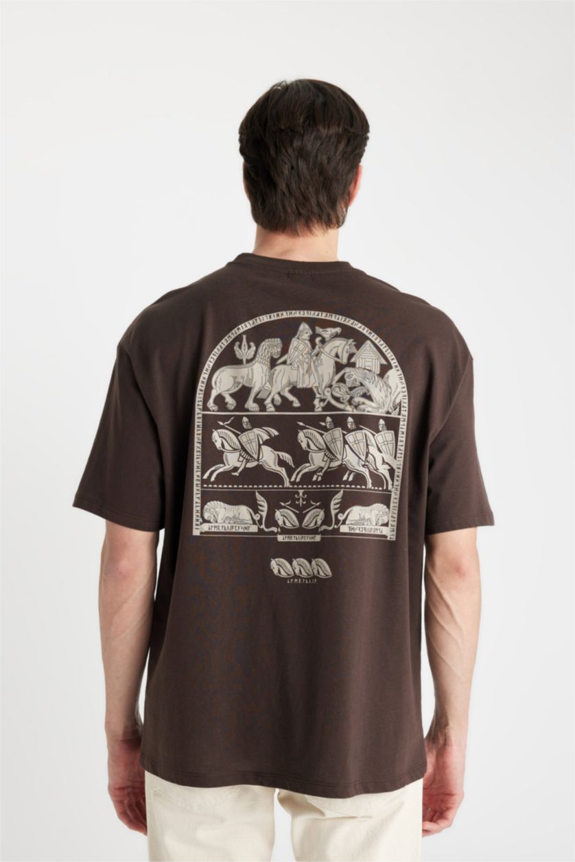 MAN Brown Oversize Crew Neck Back Printed Short Sleeve T-Shirt