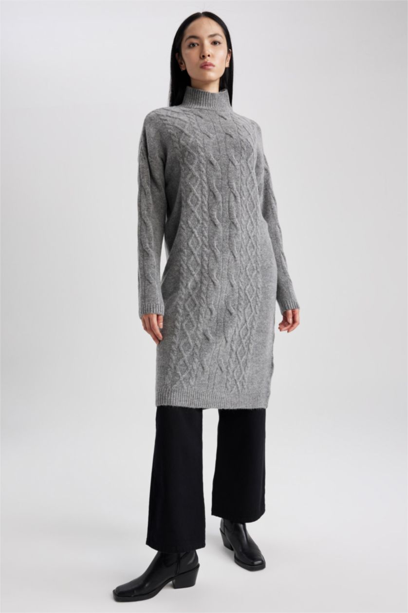 WOMAN Grey Regular Fit Half Turtleneck