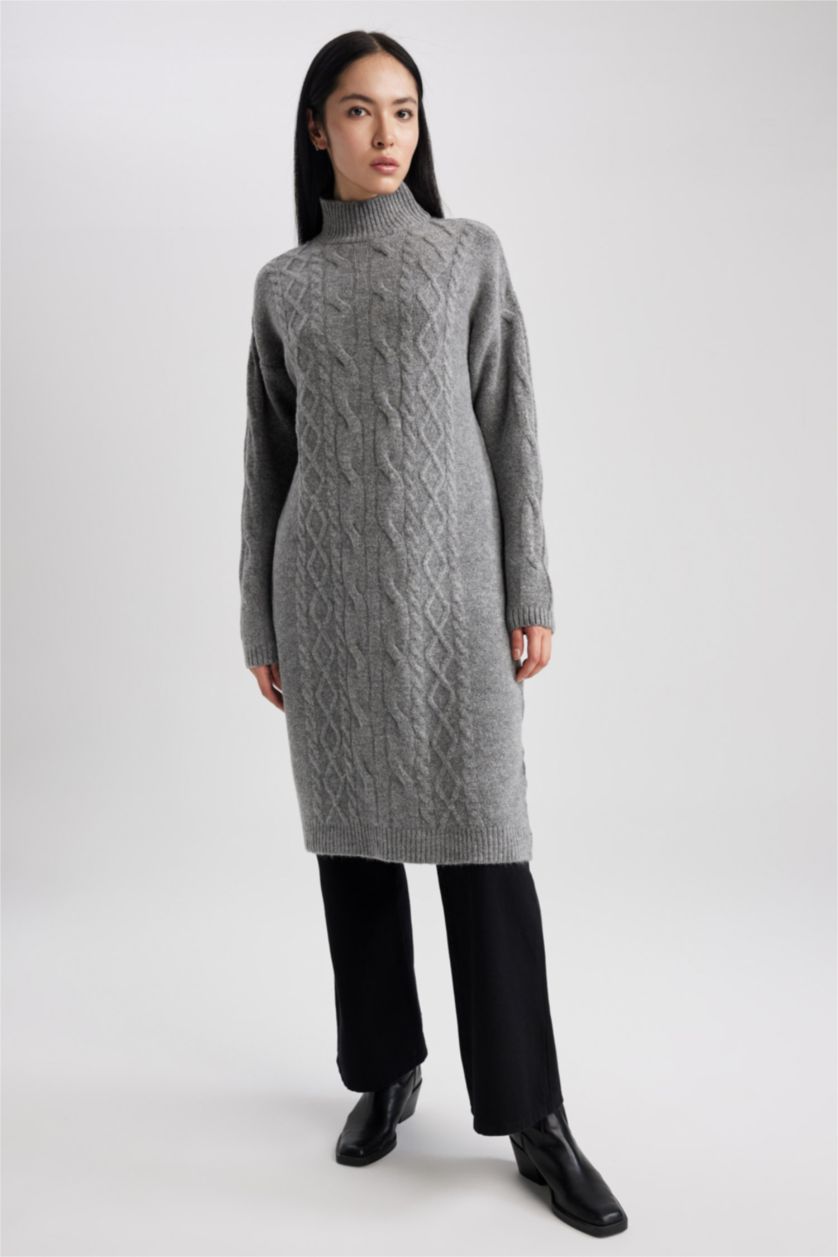 WOMAN Grey Regular Fit Half Turtleneck