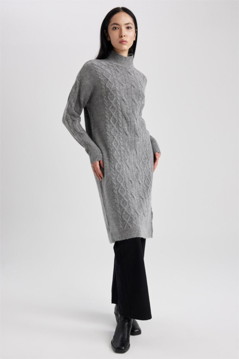 WOMAN Grey Regular Fit Half Turtleneck
