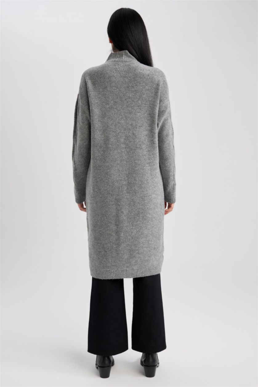 WOMAN Grey Regular Fit Half Turtleneck