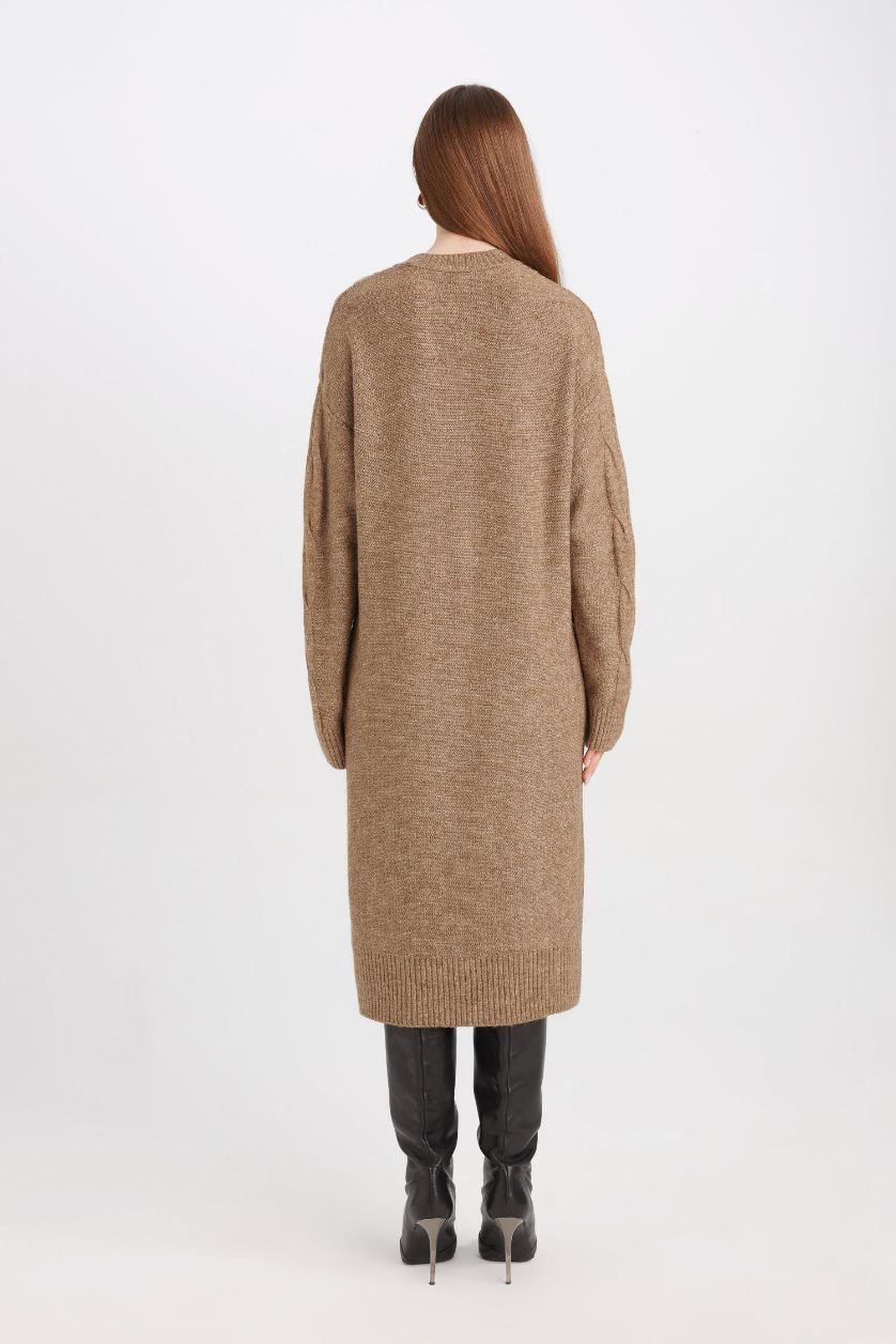 حريمي فيزوني فستان بكم طويل قصة عادية برقبة مستديرة