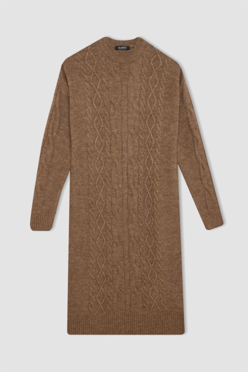 حريمي فيزوني فستان بكم طويل قصة عادية برقبة مستديرة