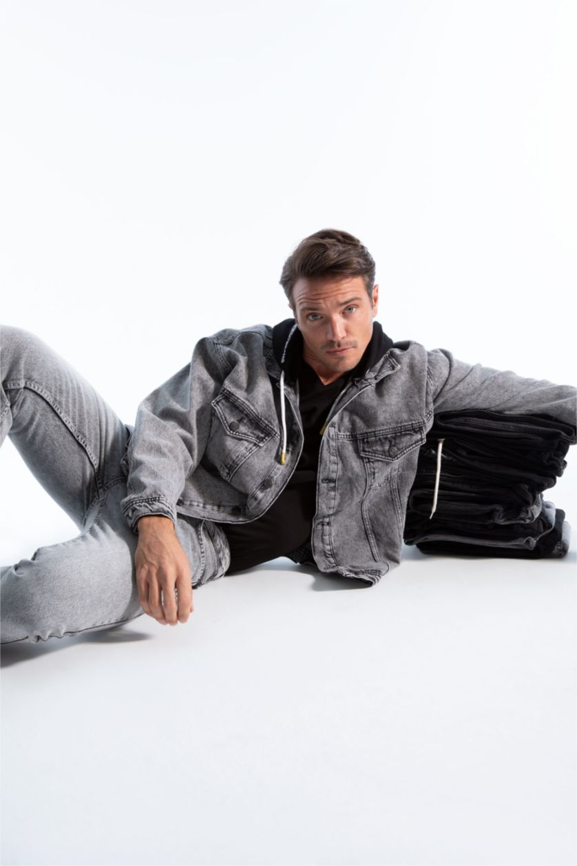 Erkek Açık Gri Oversıze Kapüşonlu Ceket