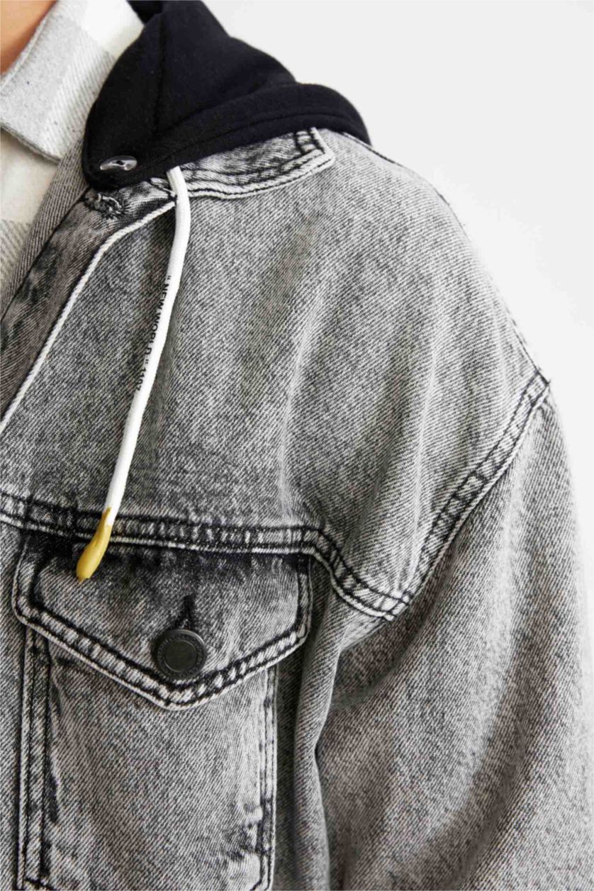 Erkek Açık Gri Oversıze Kapüşonlu Ceket