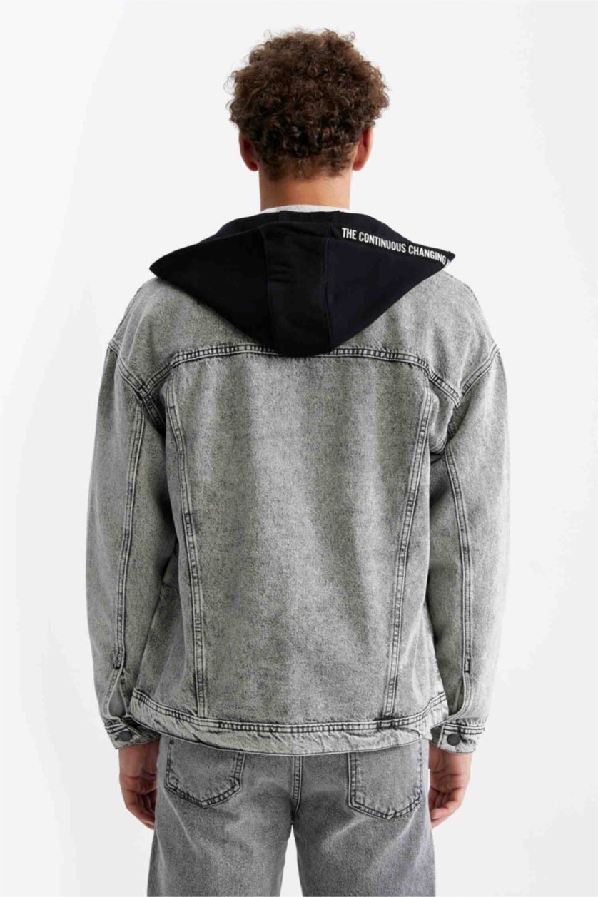 Erkek Açık Gri Oversıze Kapüşonlu Ceket