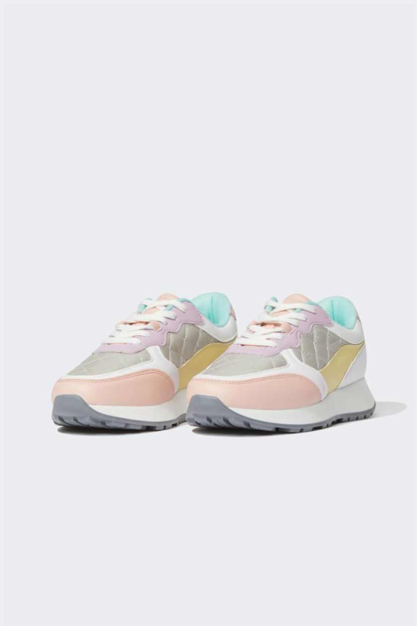 FEMME Gris Baskets PU Batman Lacé