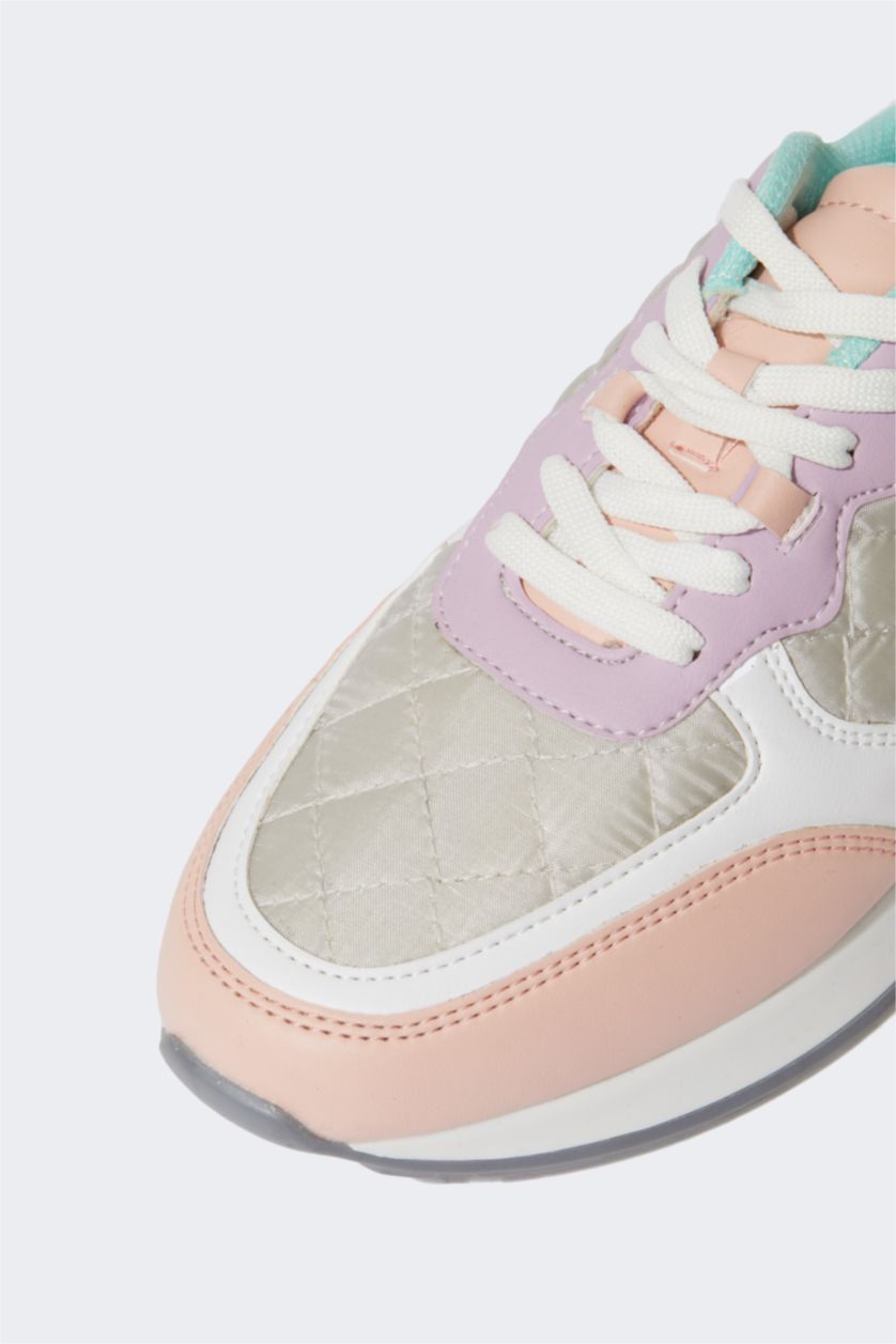 FEMME Gris Baskets PU Batman Lacé