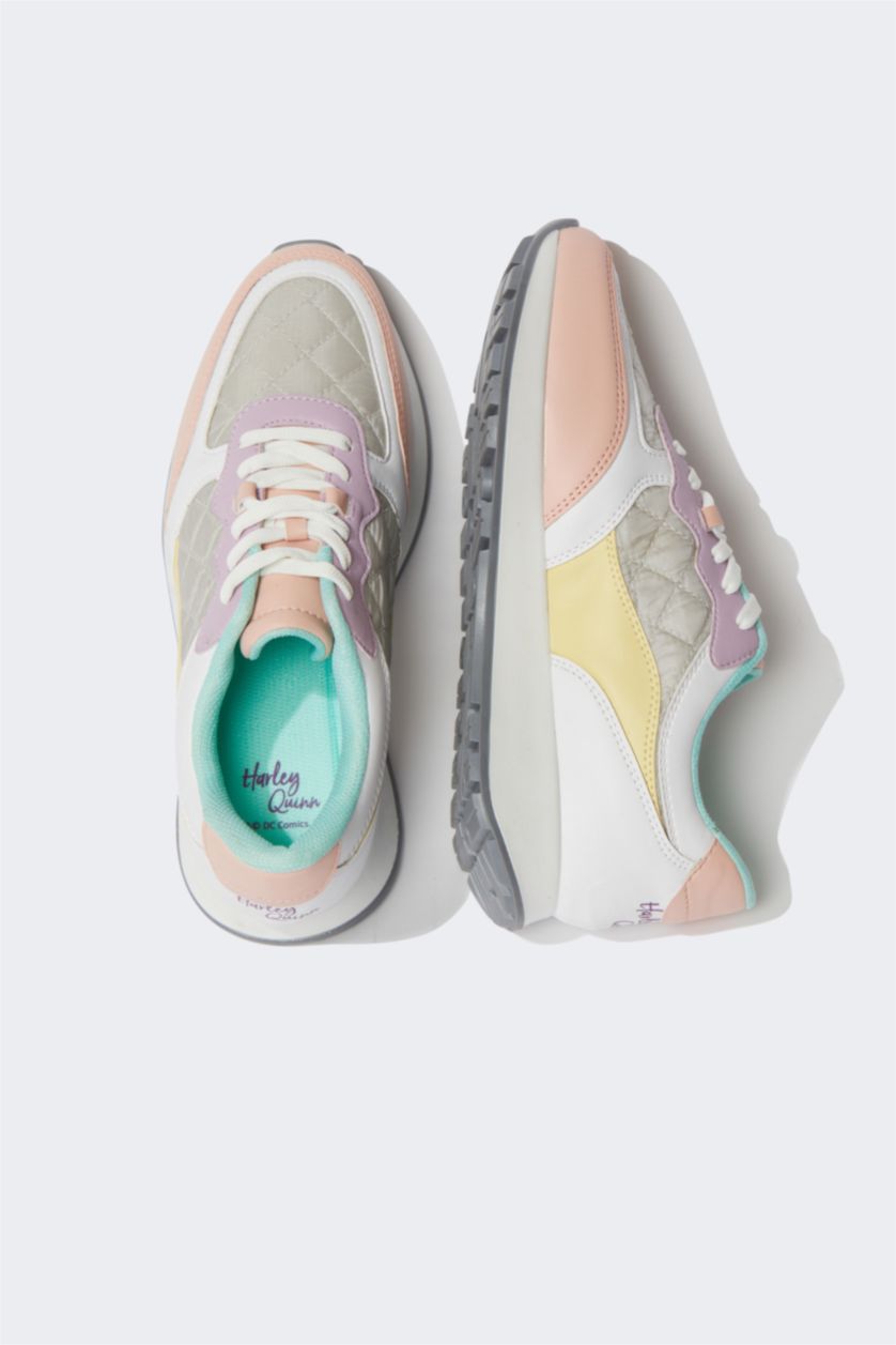 FEMME Gris Baskets PU Batman Lacé