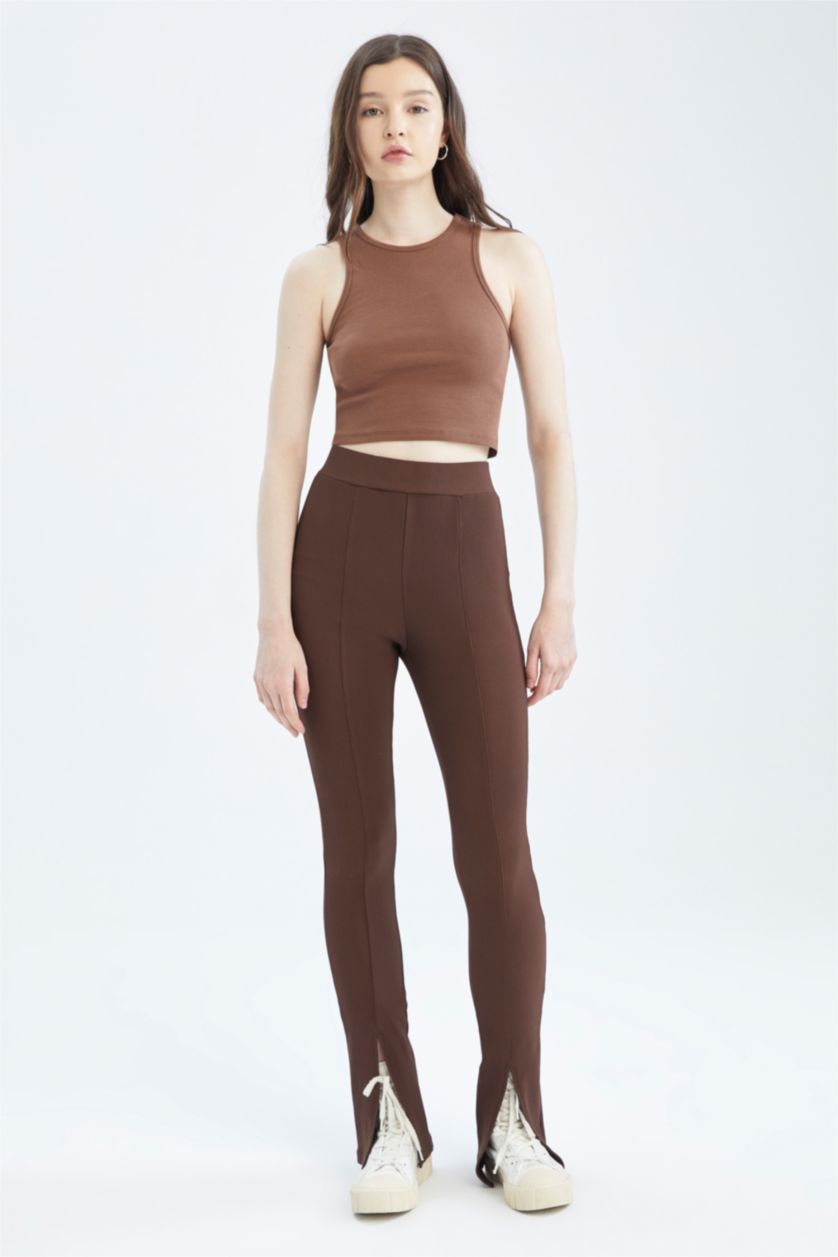WOMAN Brown Normal Waist Leggings