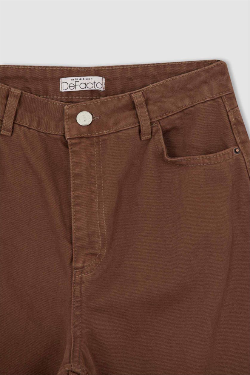 FEMME Marron Pantalon large en gabardine taille haute avec poche