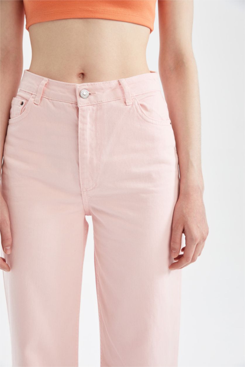 Kadın Açık Pembe Yüksek Bel Wıde Leg Pantolon