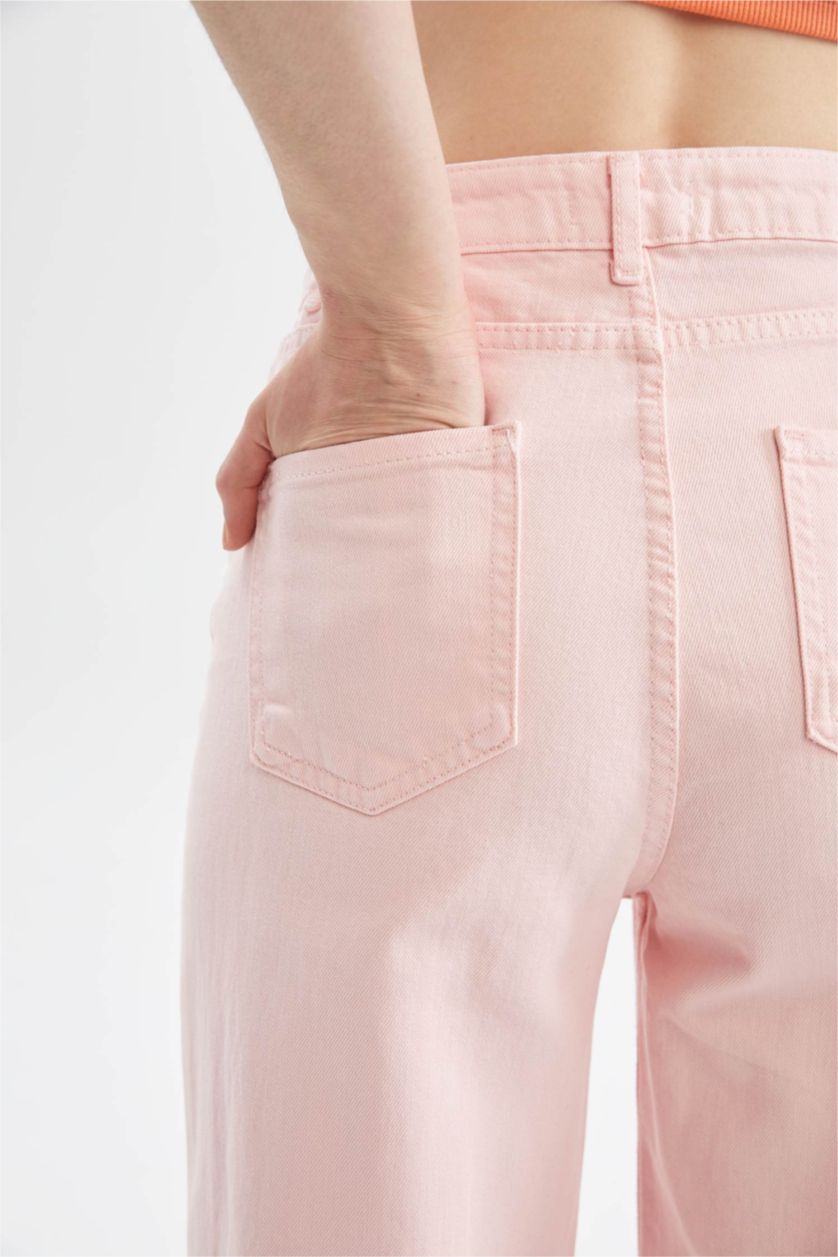 Kadın Açık Pembe Yüksek Bel Wıde Leg Pantolon