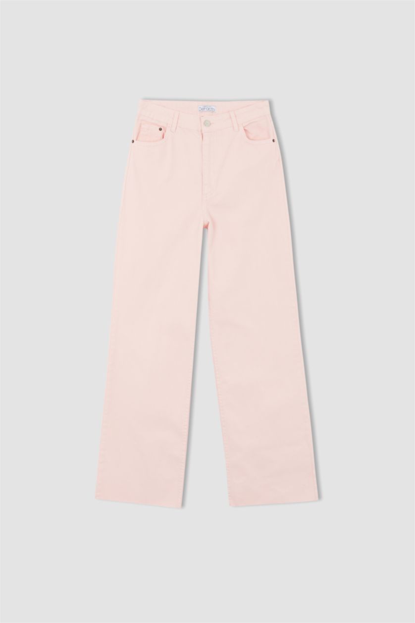 Kadın Açık Pembe Yüksek Bel Wıde Leg Pantolon