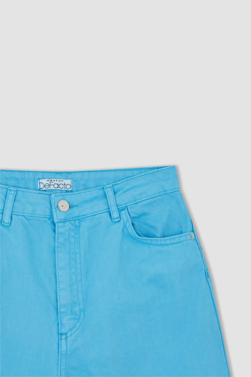 FEMME Turquoise Pantalon large en gabardine taille haute avec poche