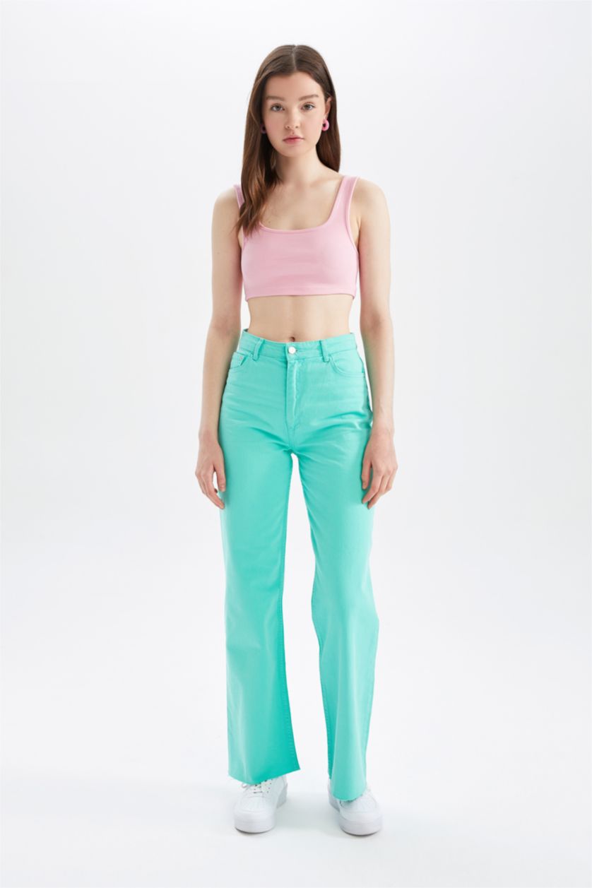 FEMME Turquoise High Waist Wide Leg Trousers