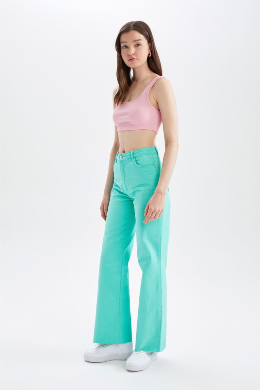 FEMME Turquoise High Waist Wide Leg Trousers