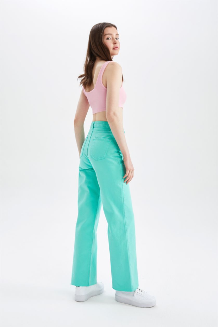 FEMME Turquoise High Waist Wide Leg Trousers