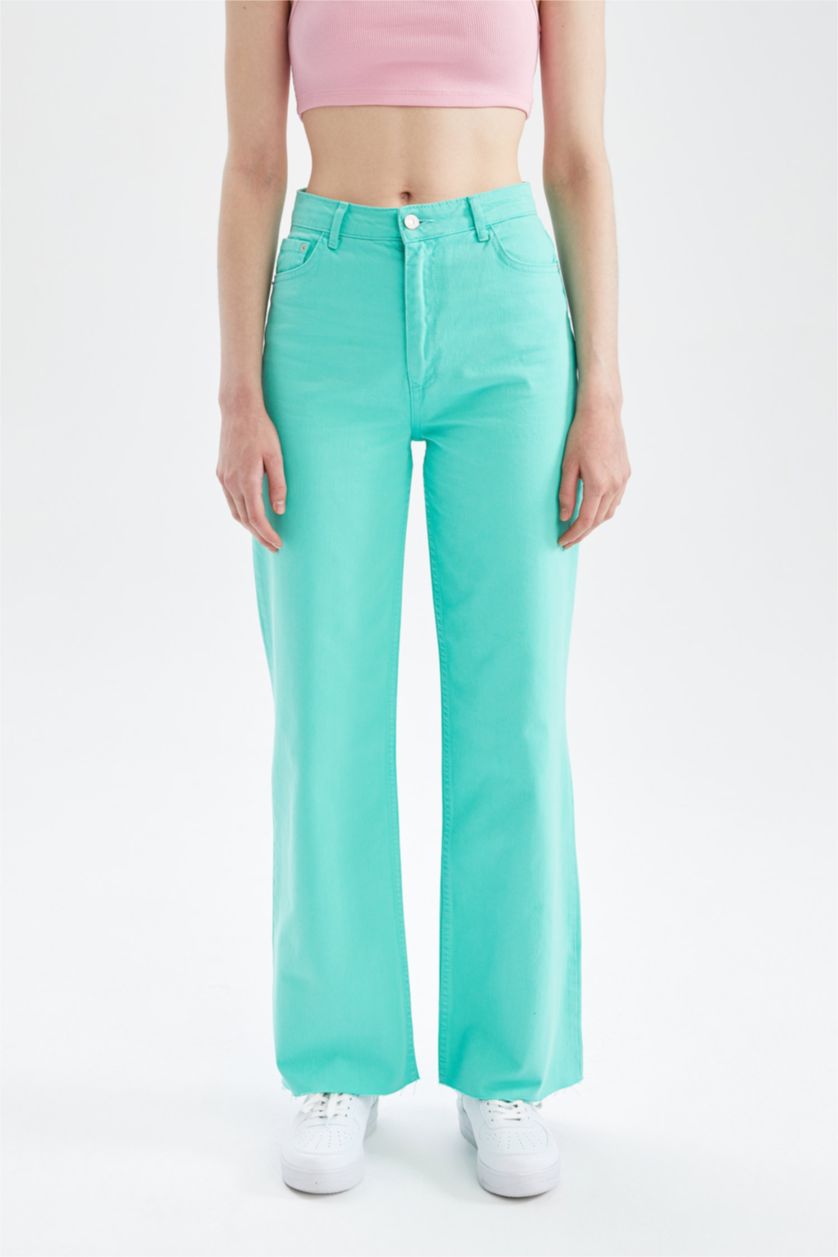 FEMME Turquoise High Waist Wide Leg Trousers