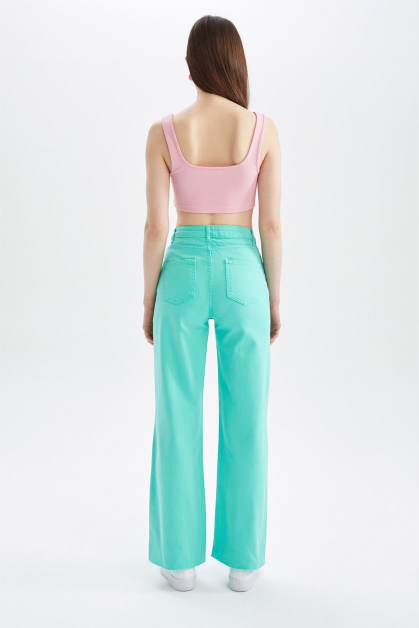 FEMME Turquoise High Waist Wide Leg Trousers