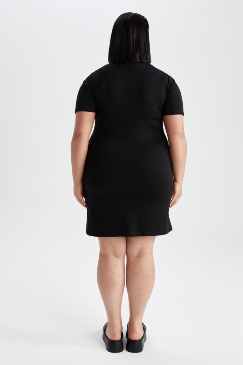 FEMME Noir Robe À Manches Longues En Tricot Très court Col Carré