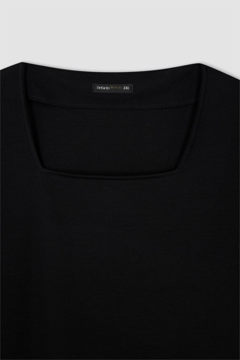 FEMME Noir Robe À Manches Longues En Tricot Très court Col Carré