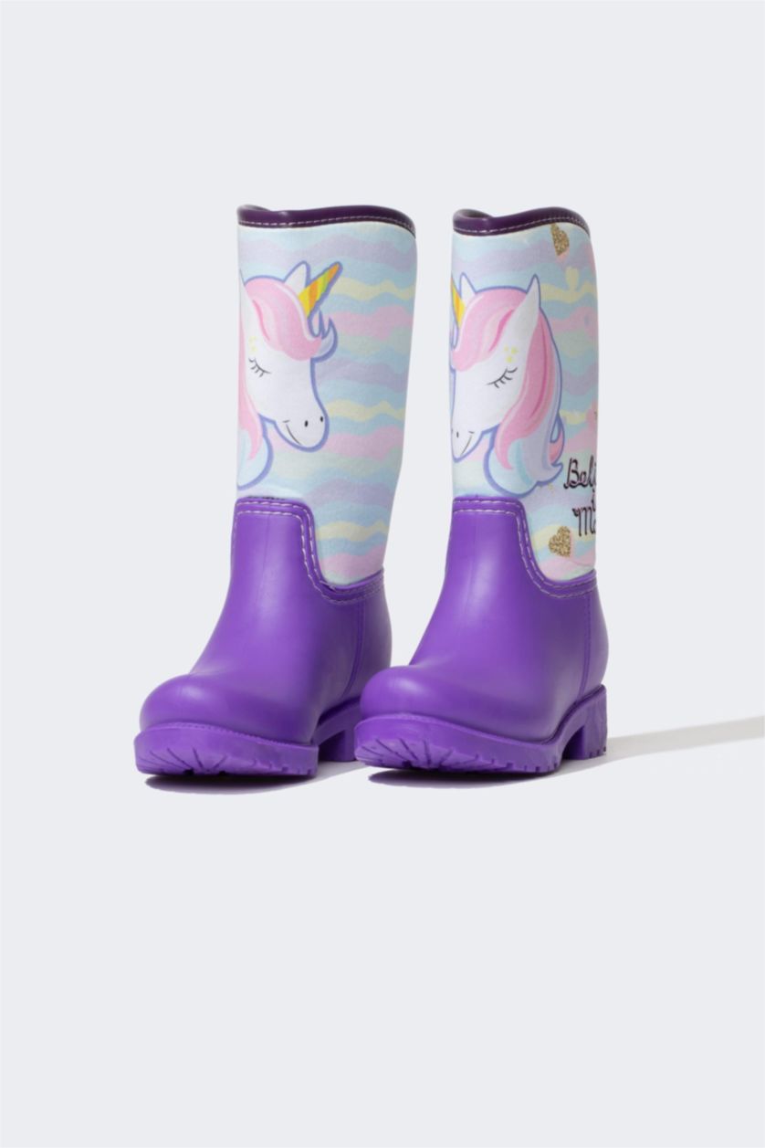 FILLES Violet Bottes de pluie Semelle Plate Fille