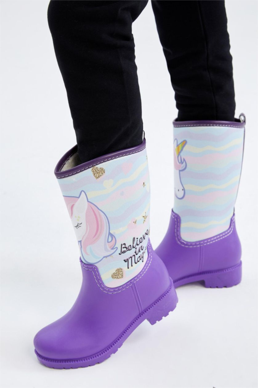 FILLES Violet Bottes de pluie Semelle Plate Fille