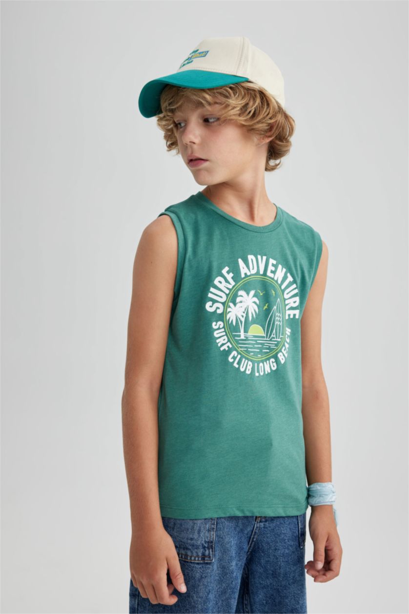 BOYS & TEENS Green Boy Crew Neck Singlet