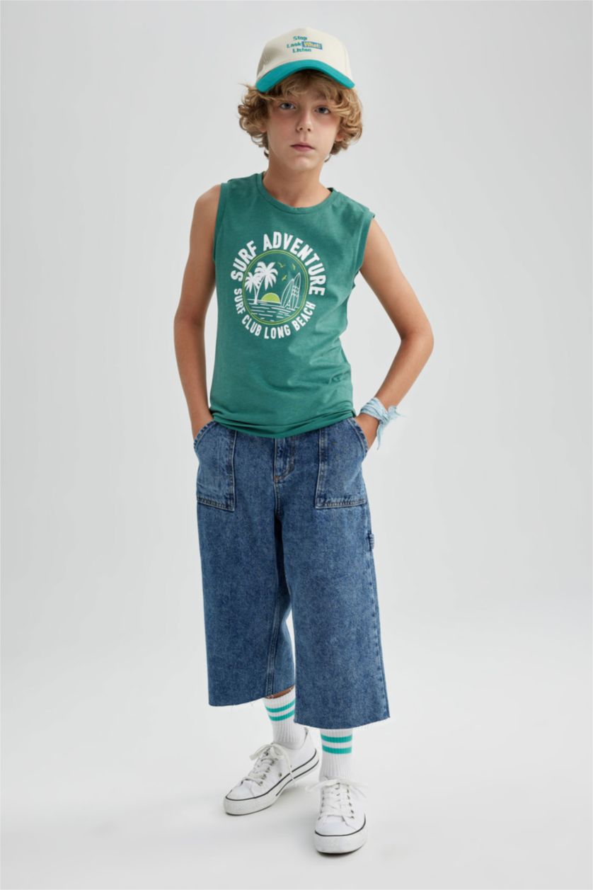BOYS & TEENS Green Boy Crew Neck Singlet